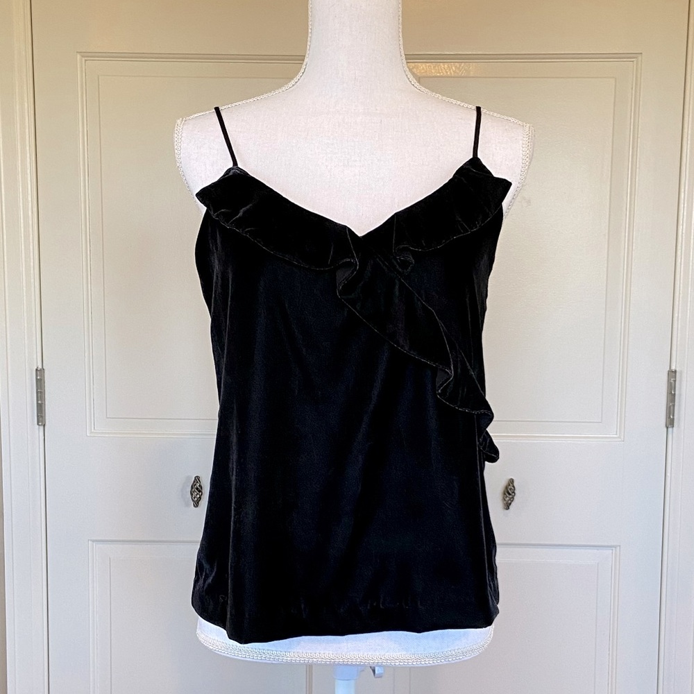 NWT J. Crew Black Velvet Ruffle Tank
